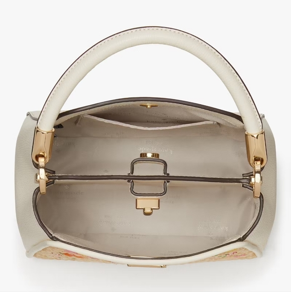 Kate Spade Phoebe Embroidered Straw Top Handle Satchel, Meringue Multi - Picture 4 of 5
